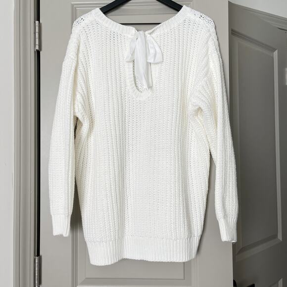 Torrid Open Back Tie Bow Sweater Oversized Knit Long Sleeve Pullover Ivory 1X - Picture 6 of 10